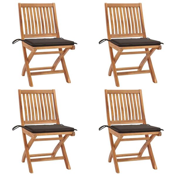 vidaXL Folding Garden Chairs with Cushions 4 pcs Solid Teak Wood