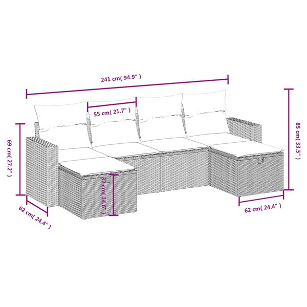 vidaXL 6 Piece Garden Sofa Set with Cushions Brown Poly Rattan