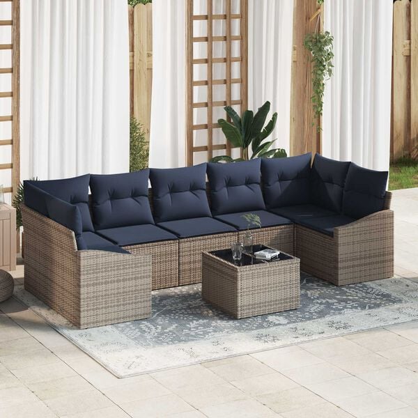 vidaXL 8 Piece Garden Sofa Set with Cushions Grey Poly Rattan