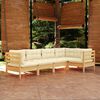 vidaXL 5 Piece Garden Lounge Set with Cream Cushions Pinewood