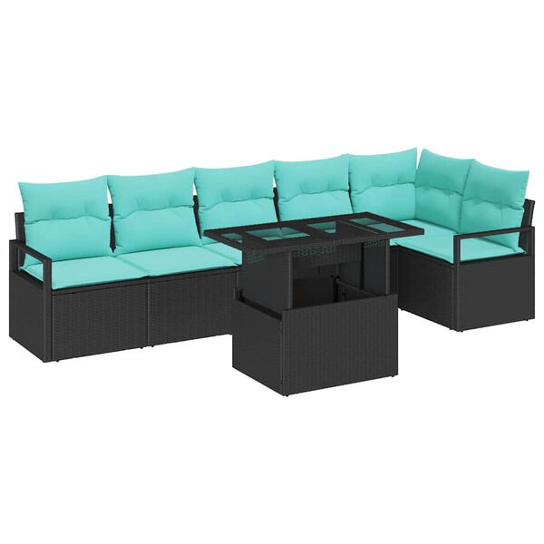 vidaXL Garden Sofa Set with Storage 7 pcs Black Poly rattan