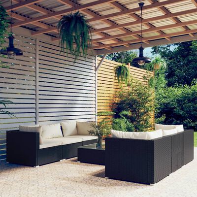 vidaXL 7 Piece Garden Lounge Set with Cushions Poly Rattan Black