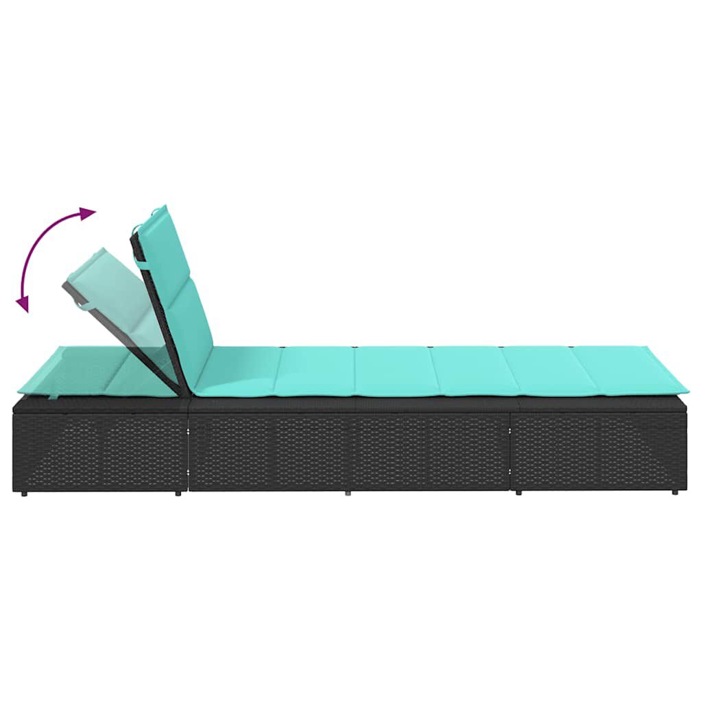 vidaXL Sunbed with Floating Cushion Black Poly Rattan