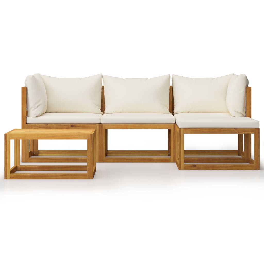 vidaXL 5 Piece Garden Lounge Set with Cushion Cream Solid Acacia Wood