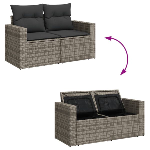 vidaXL Garden Sofa with Cushions 2-Seater Grey Poly Rattan