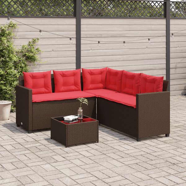 vidaXL Garden Sofa with Table and Cushions L-Shaped Brown Poly Rattan