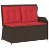 vidaXL Reclining Garden Bench with Cushions Brown Poly Rattan