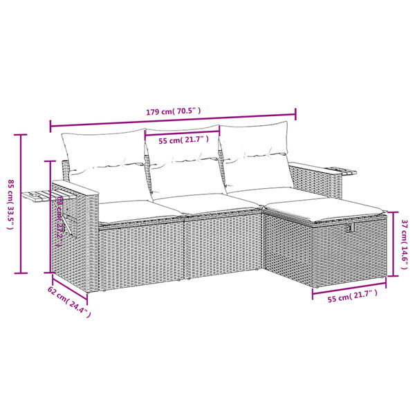 vidaXL 4 Piece Garden Sofa Set with Cushions Beige Poly Rattan