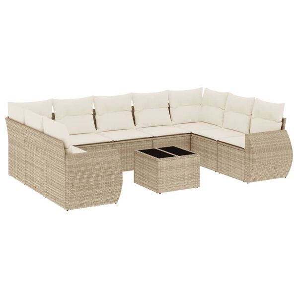 vidaXL 10 Piece Garden Sofa Set with Cushions Beige Poly Rattan