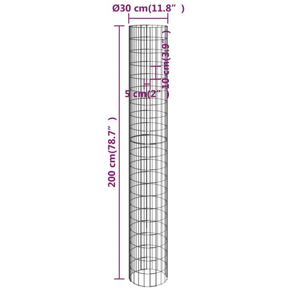 vidaXL Circular Gabion Raised Beds 3 pcs Galvanised Steel Ø30x200 cm
