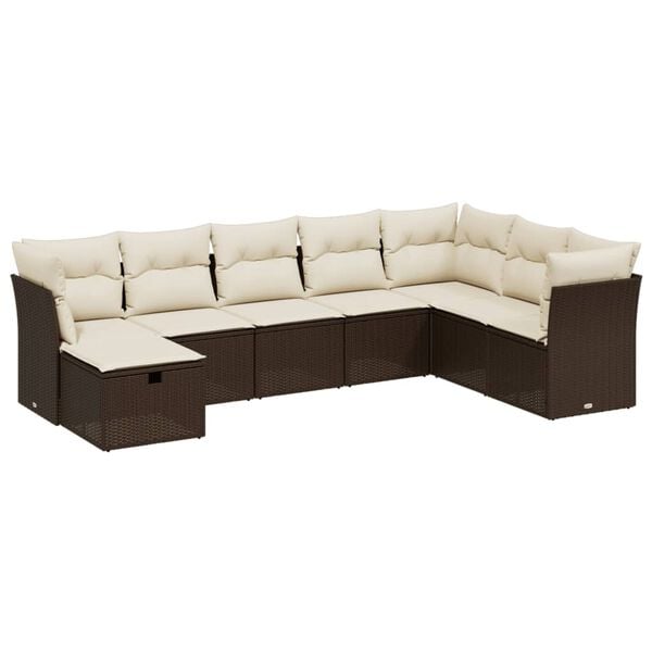vidaXL 8 Piece Garden Sofa Set with Cushions Brown Poly Rattan