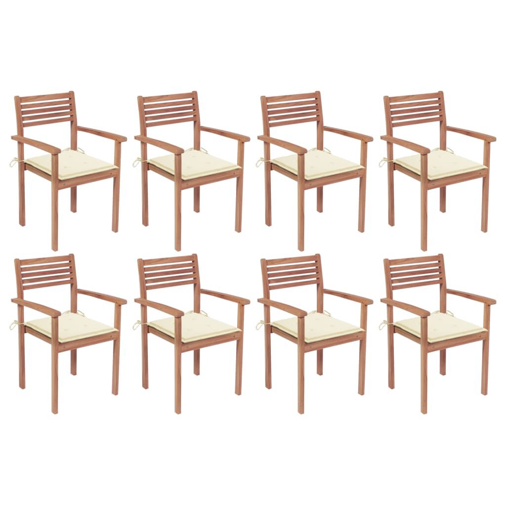 vidaXL Stackable Garden Chairs with Cushions 8 pcs Solid Teak Wood