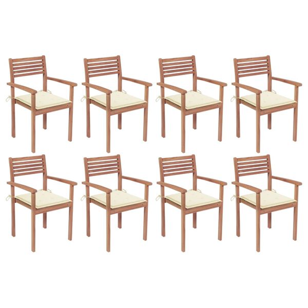vidaXL Stackable Garden Chairs with Cushions 8 pcs Solid Teak Wood