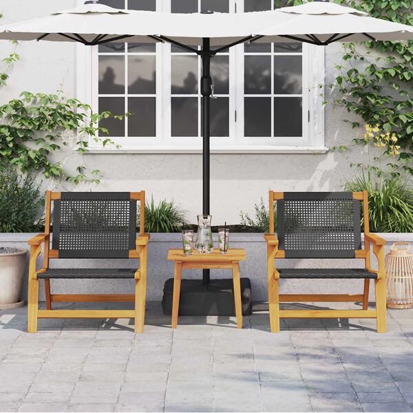 vidaXL Garden Chairs with Table 3 pcs Black Solid Acacia Wood