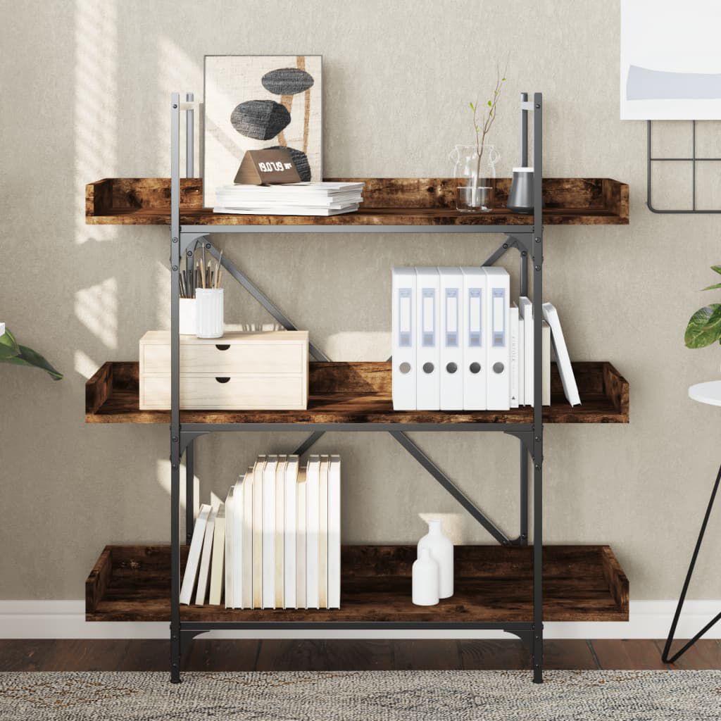 vidaXL Bookcase 3-Tier Smoked Oak 100x33x108.5 cm Engineered Wood
