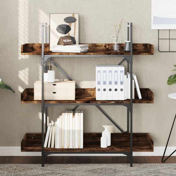 vidaXL Bookcase 3-Tier Smoked Oak 100x33x108.5 cm Engineered Wood