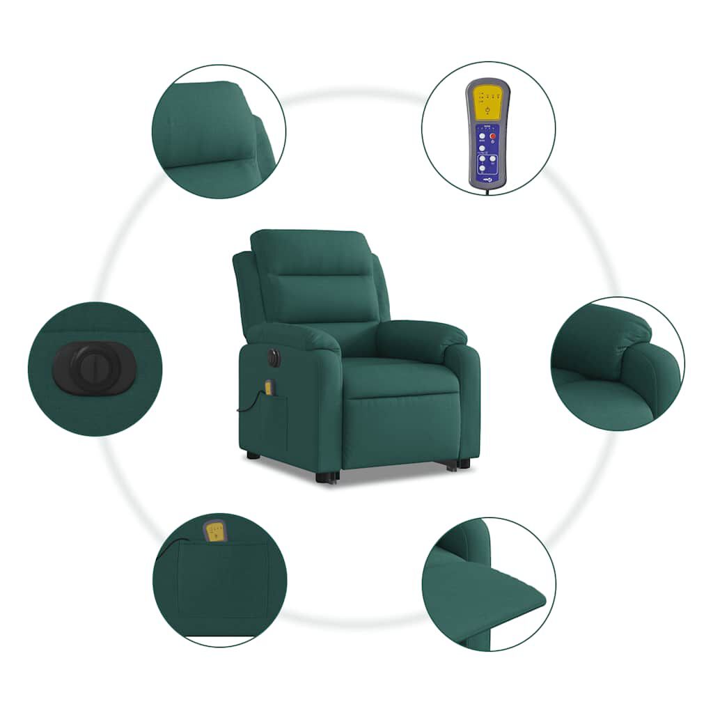 vidaXL Electric Stand up Massage Recliner Chair Dark Green Fabric