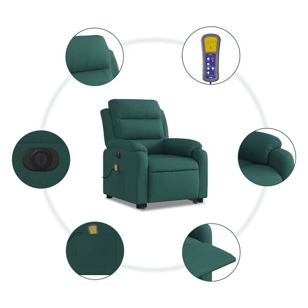 vidaXL Electric Stand up Massage Recliner Chair Dark Green Fabric