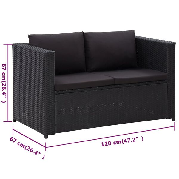 vidaXL 3 Piece Garden Lounge Set with Cushions Poly Rattan Black