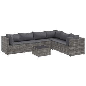 vidaXL 7 Piece Garden Lounge Set with Cushions Grey Poly Rattan