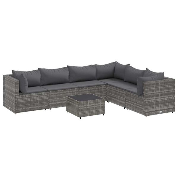 vidaXL 7 Piece Garden Lounge Set with Cushions Grey Poly Rattan