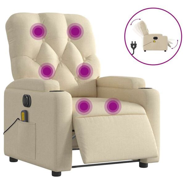 vidaXL Electric Massage Recliner Chair Cream Fabric