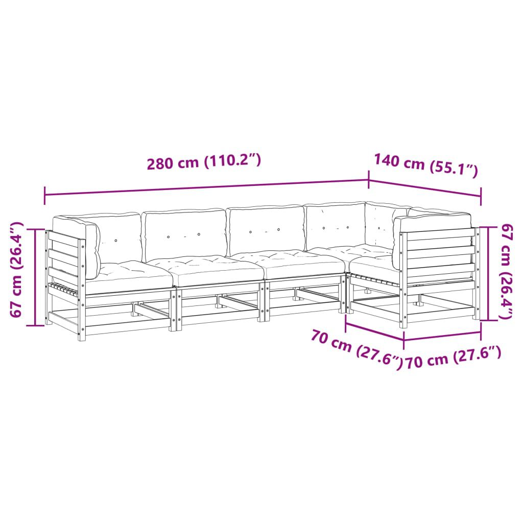 vidaXL 5 Piece Garden Sofa Set with Cushions Solid Wood Pine