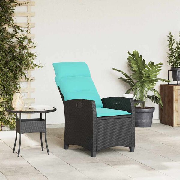 vidaXL Reclining Garden Chair with Side Table Black Poly Rattan