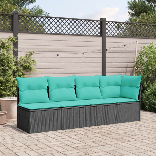 vidaXL Garden Sofa with Cushions 4-Seater Black Poly Rattan
