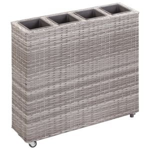 vidaXL Garden Raised Bed with 4 Pots 80x22x79 cm Poly Rattan Grey