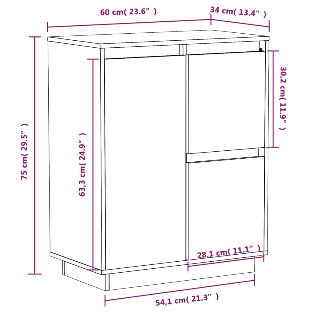 vidaXL Sideboard White 60x34x75 cm Solid Wood Pine