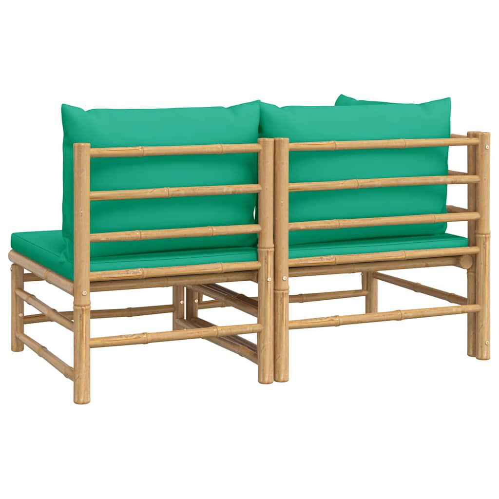 vidaXL 2 Piece Garden Lounge Set with Green Cushions Bamboo