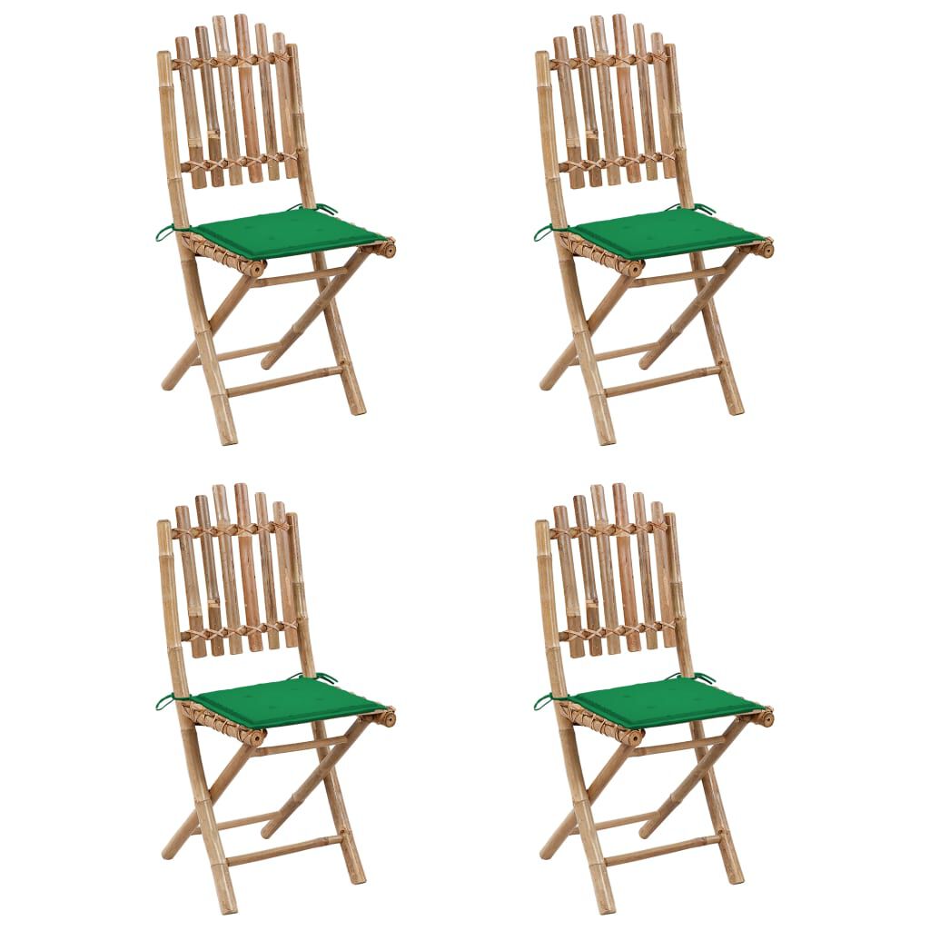 vidaXL 5 Piece Folding Outdoor Dining Set with Cushions Bamboo