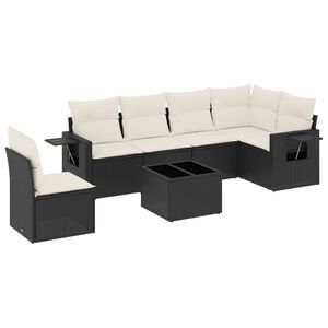 vidaXL 7 Piece Garden Sofa Set with Cushions Black Poly Rattan
