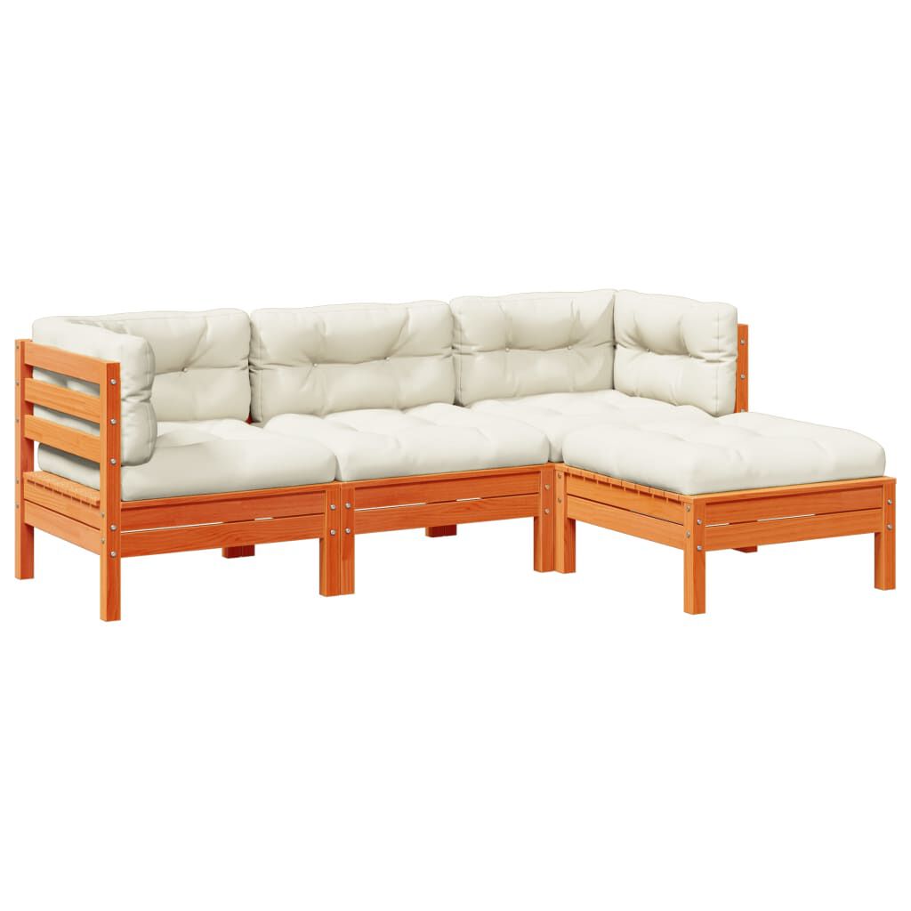 vidaXL 4 Piece Garden Sofa Set with Cushions Wax Brown Solid Wood Pine