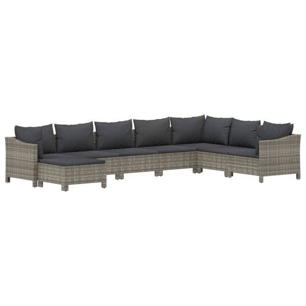 vidaXL 8 Piece Garden Lounge Set with Cushions Grey Poly Rattan