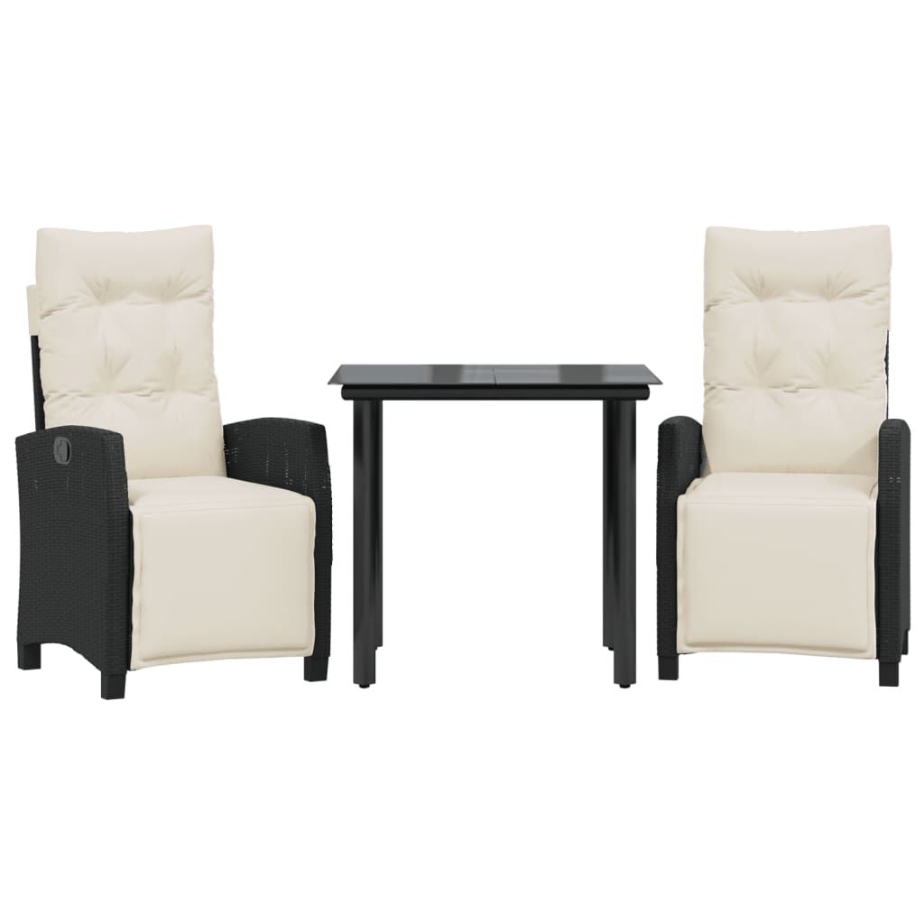vidaXL 3 Piece Garden Dining Set with Cushions Black Poly Rattan
