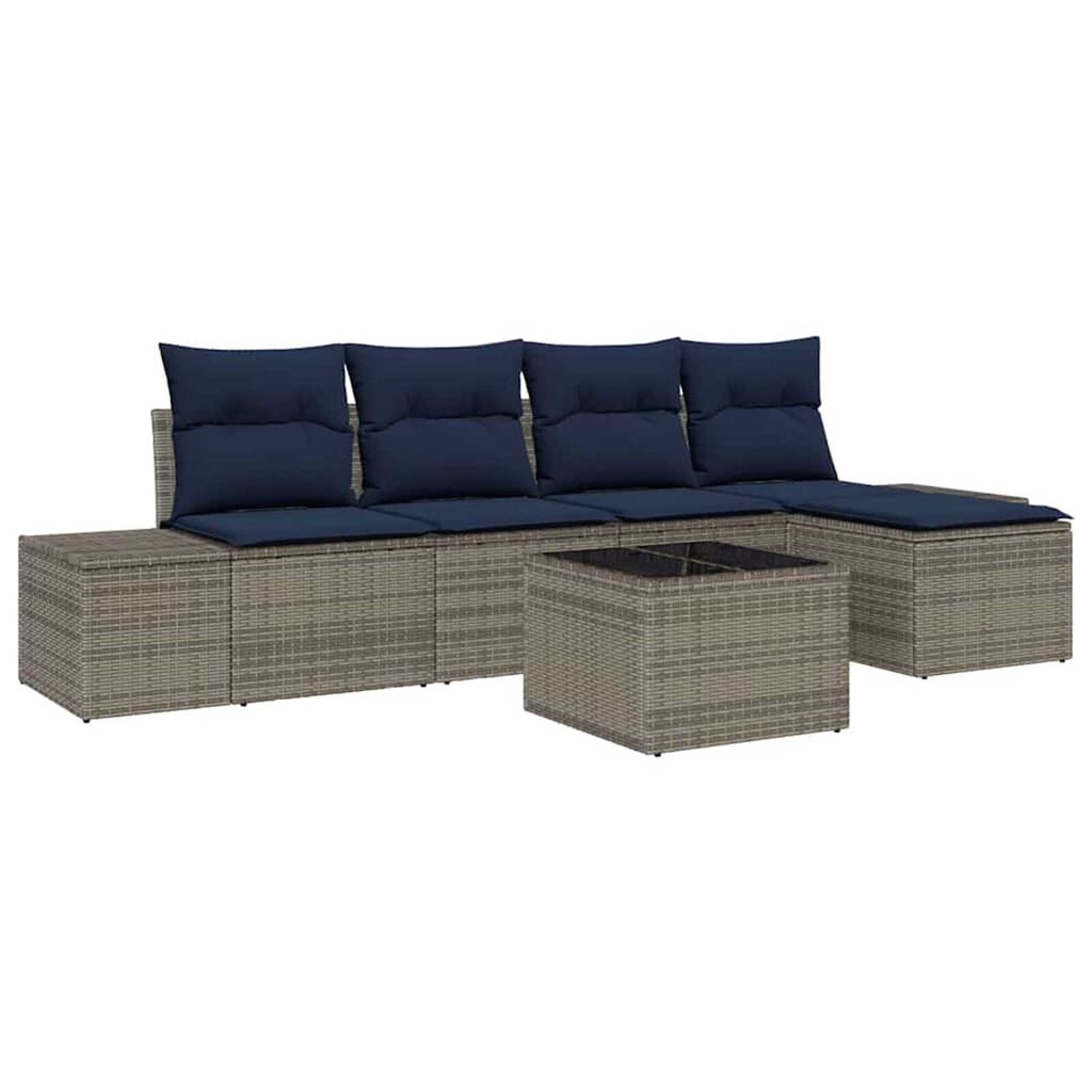vidaXL Garden Sofa Set 6 pcs Grey Poly rattan