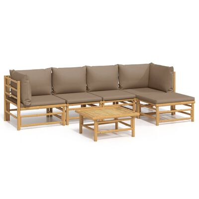 vidaXL 6 Piece Garden Lounge Set with Taupe Cushions Bamboo