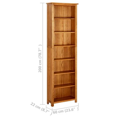 vidaXL 7-Tier Bookcase 60x22x200 cm Solid Oak Wood