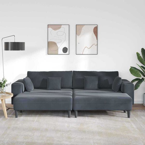 vidaXL Velvet Sofa with Cushion 3 pcs Dark Grey 208 cm Velvet