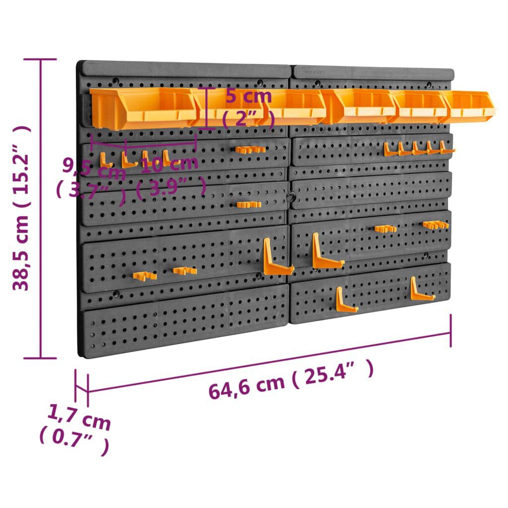 vidaXL Tool Wall 646x385 mm 26 Tool Holders PP