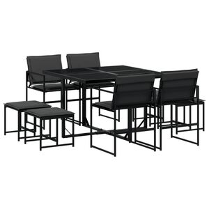vidaXL 9 Piece Garden Dining Set with Cushions Black Textilene