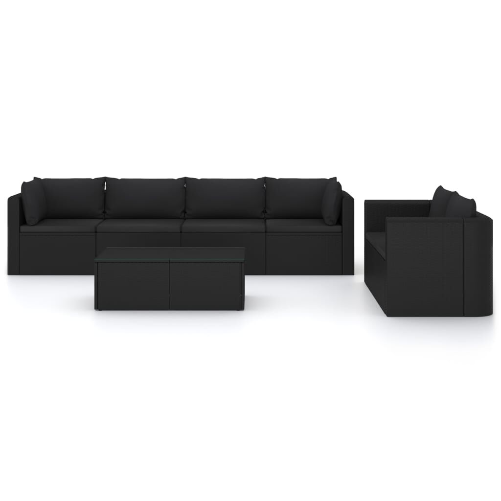vidaXL 7 Piece Garden Lounge Set with Cushions Poly Rattan Black