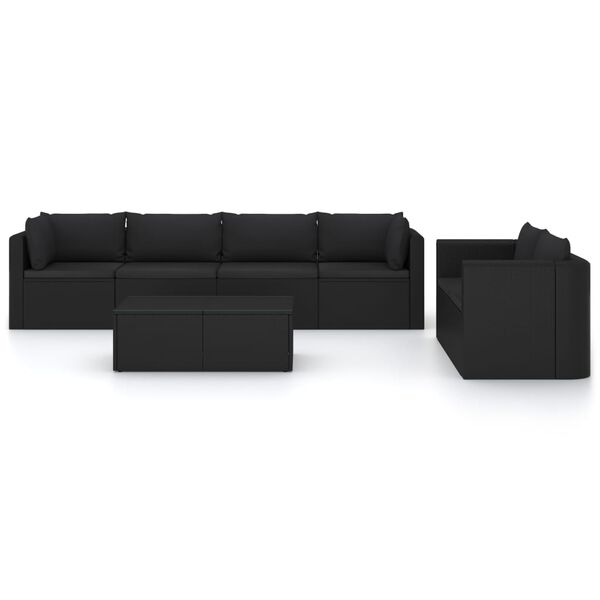 vidaXL 7 Piece Garden Lounge Set with Cushions Poly Rattan Black