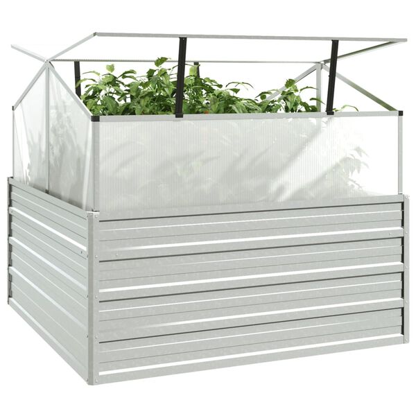 vidaXL Garden Raised Bed with Greenhouse 100x100x85 cm Silver