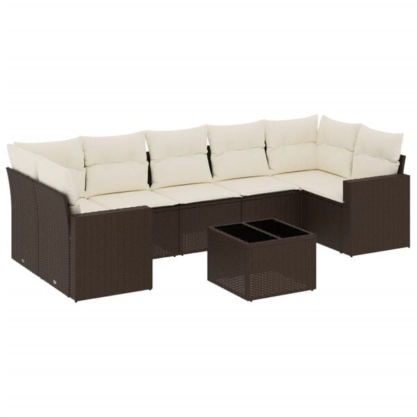 vidaXL 8 Piece Garden Sofa Set with Cushions Brown Poly Rattan
