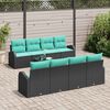 vidaXL Sofa Set with Cushion 9 pcs Black and Turquoise Poly Rattan