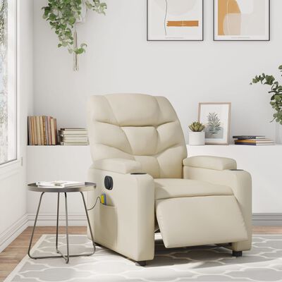 vidaXL Electric Massage Recliner Chair Cream Faux Leather