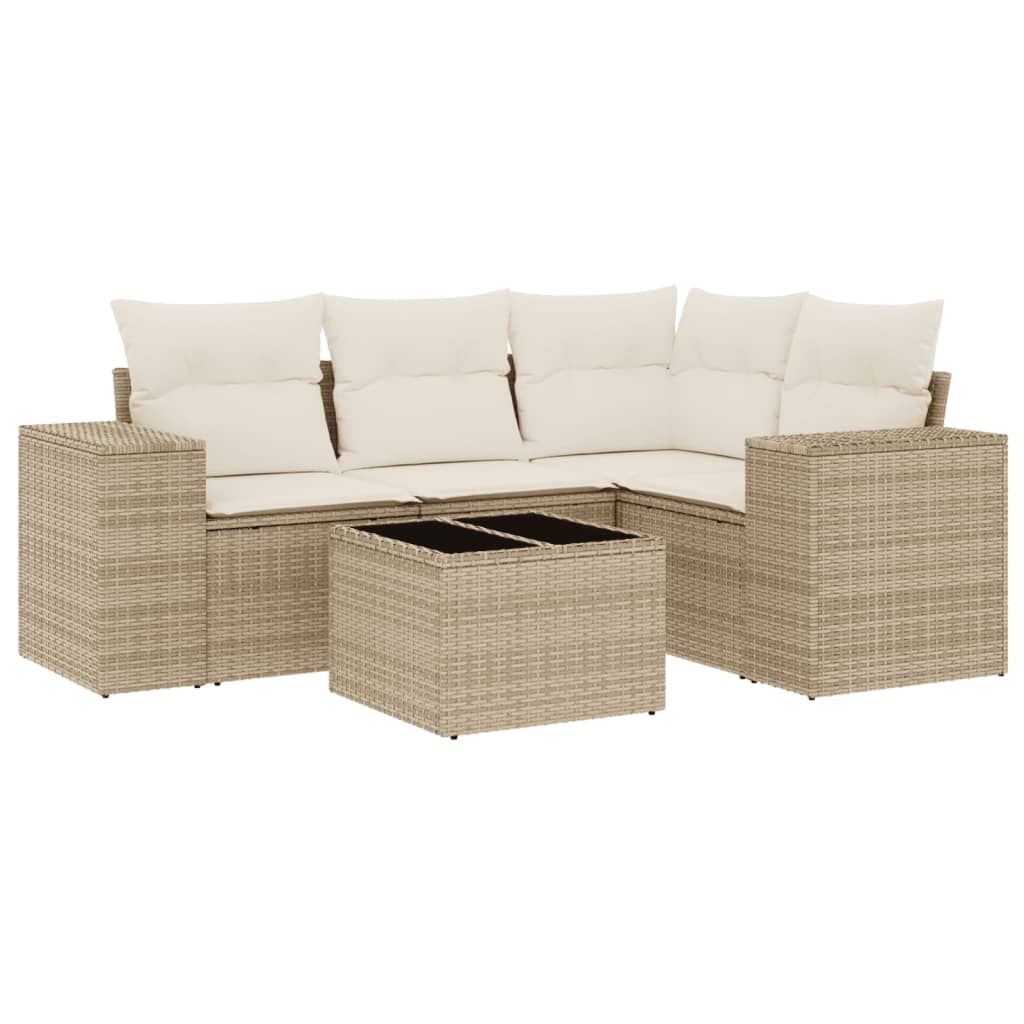 vidaXL 5 Piece Garden Sofa Set with Cushions Beige Poly Rattan